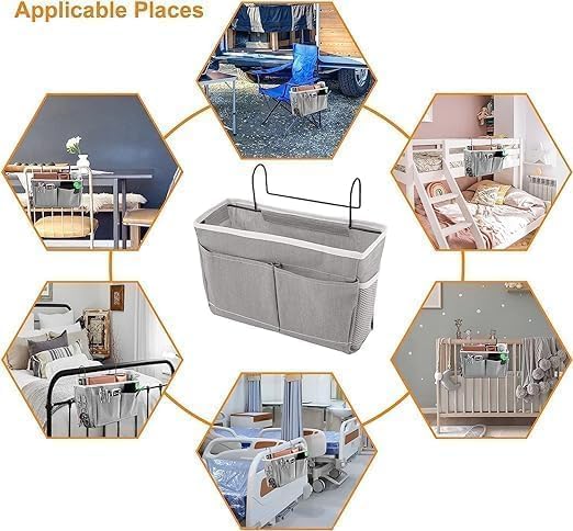 MANIBAM IMPEX Bedside Storage bag Organizer Hanging with Metal Hooks for College Dorm Room Hospital Bed Rails Baby Bed Camp Can be Placed GlassesBooks Charger Remote Mobile Phones Bag Pack of 1 - Image 3