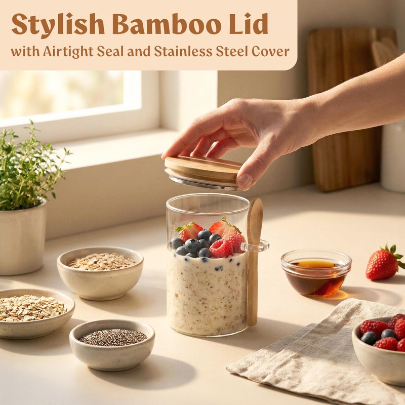 EDELHAUS Overnight Oats Containers with Lids, Labels & Spoons (4 x 16oz) Glass Jars for Oatmeal, Meal Prep, Food Storage | Leak-Proof Mason Jars for Oats, Cereal, Yogurt, Chia Pudding [Thicker Glass 3mm] - Image 3