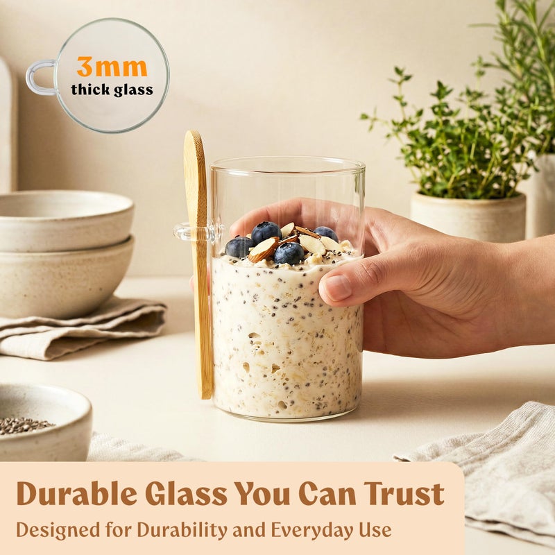 EDELHAUS Overnight Oats Containers with Lids, Labels & Spoons (4 x 16oz) Glass Jars for Oatmeal, Meal Prep, Food Storage | Leak-Proof Mason Jars for Oats, Cereal, Yogurt, Chia Pudding [Thicker Glass 3mm] - Image 4