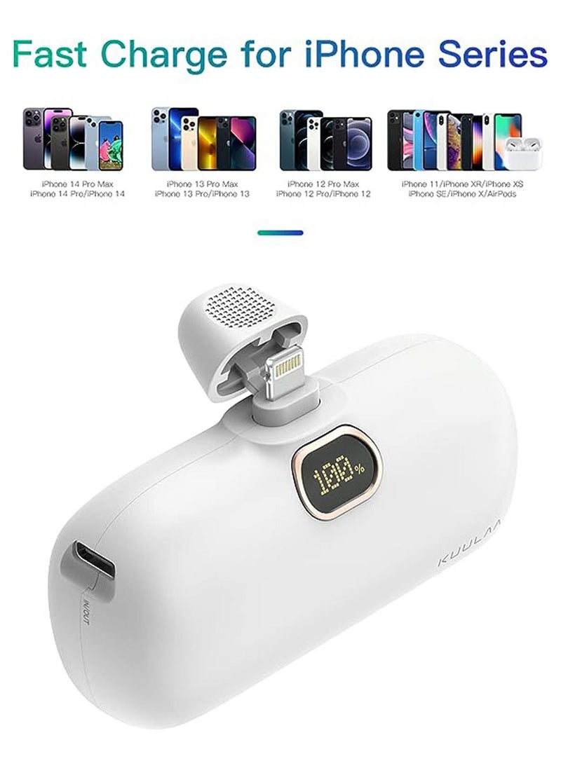 TEAM LUXURY - 18.5W Small Portable Charger iPhone With Built-in Lightning Cable 5000mAh Power Bank Fast Charging for iPhone 14/13/13 Pro/12/12 Pro/11/XR/XS/X/8/7/6 Also Support Type-c 18W Fast Charging - Image 1