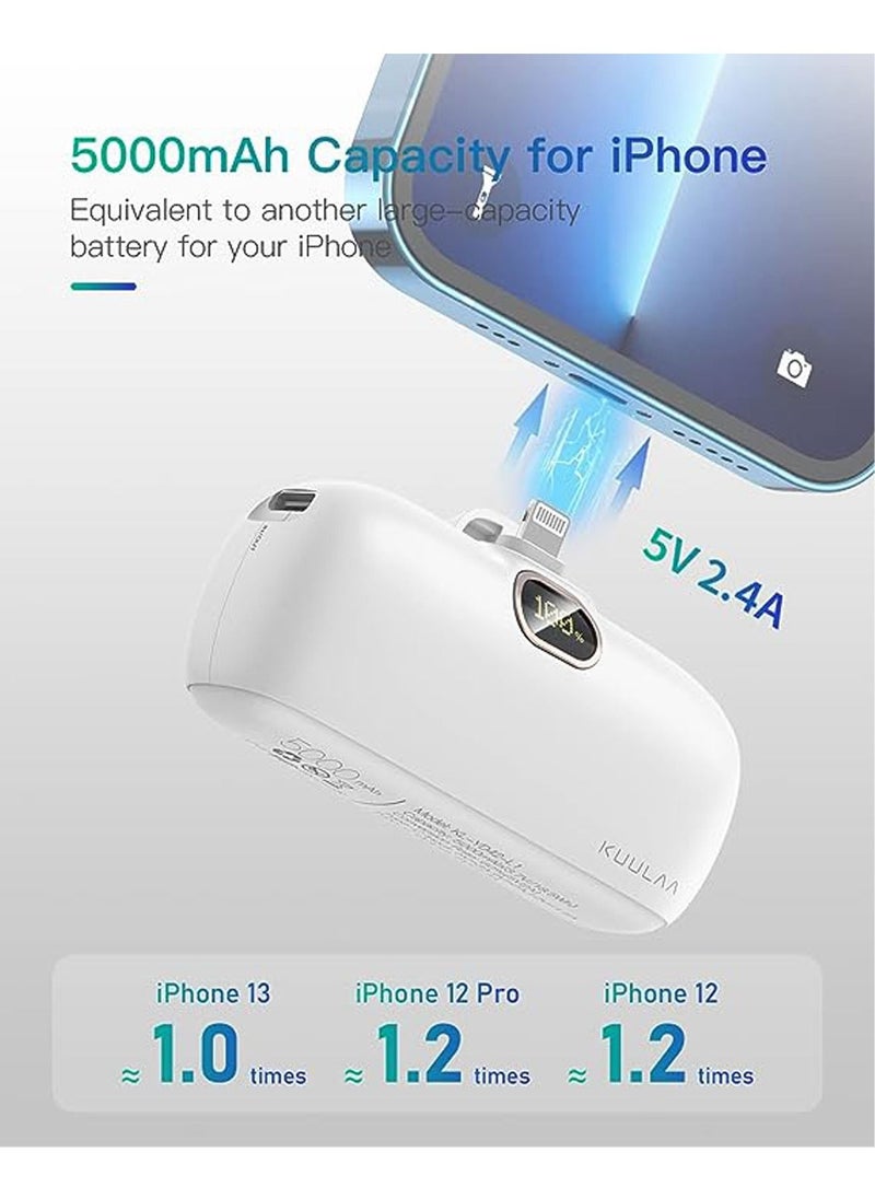 TEAM LUXURY - 18.5W Small Portable Charger iPhone With Built-in Lightning Cable 5000mAh Power Bank Fast Charging for iPhone 14/13/13 Pro/12/12 Pro/11/XR/XS/X/8/7/6 Also Support Type-c 18W Fast Charging - Image 1