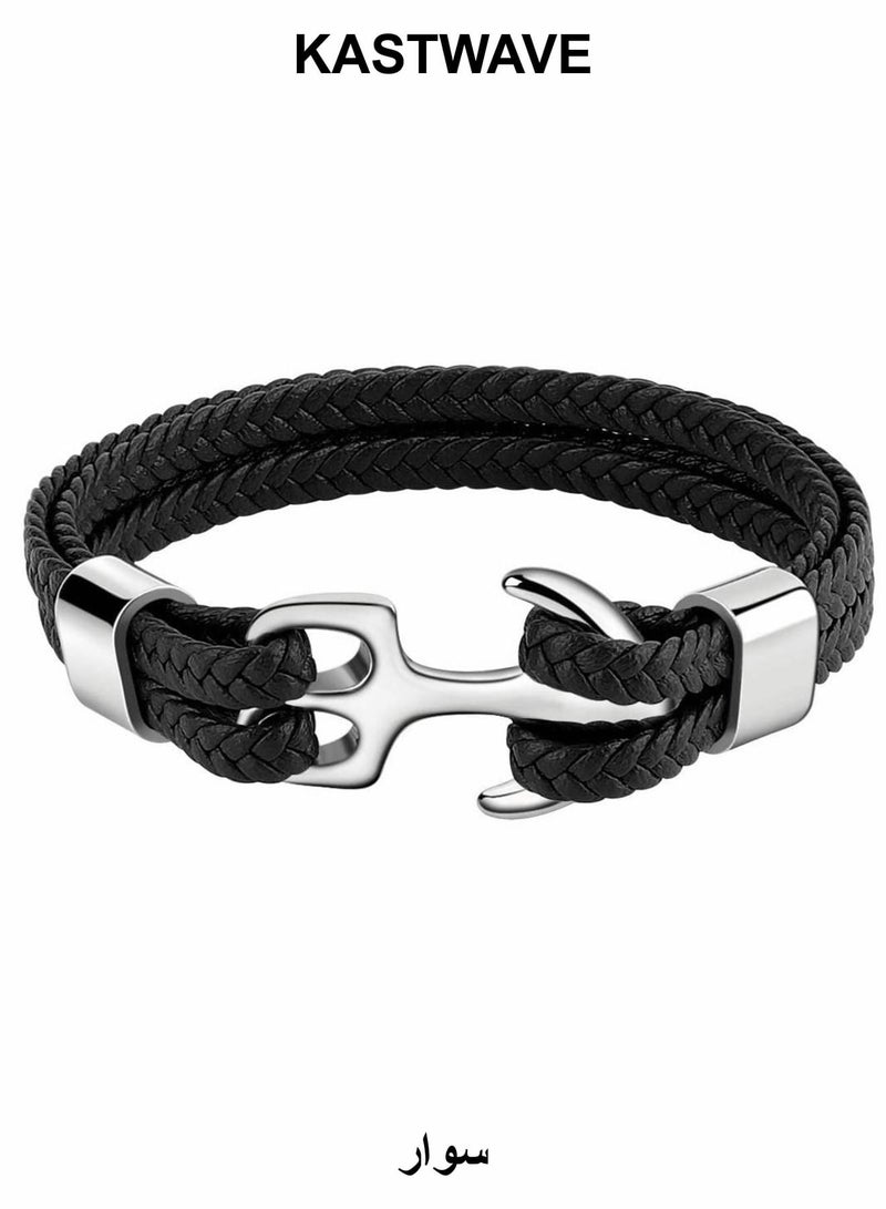 KASTWAVE Unisex Handmade Bracelet, Multilayer Vintage Anchor Cuff Bracelet Cuff Wrap Rope Wristband Friendship Bracelet for Men & Women Jewelry - Image 1