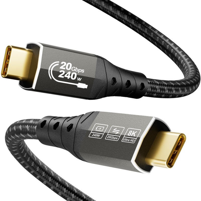 ZIKNYDO USB C to USB C Monitor Cable 6.6FT/ 2m, USB C 3.2 20Gbps Data Transfer, Supports 8K@30Hz, 4K@60Hz/144Hz Video Type C, 240W 48V/5A, USBC Display Cable for Thunderbolt 4 6FT, MacBook Pro, Switch - Image 1