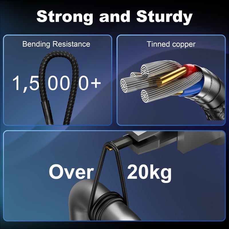 ZIKNYDO USB C to USB C Monitor Cable 6.6FT/ 2m, USB C 3.2 20Gbps Data Transfer, Supports 8K@30Hz, 4K@60Hz/144Hz Video Type C, 240W 48V/5A, USBC Display Cable for Thunderbolt 4 6FT, MacBook Pro, Switch - Image 5