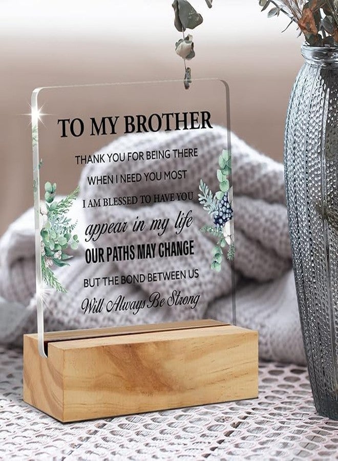 Bs amor Brother Gift Best Brother Gifts From Sister, Inspirational Brother Love Desk Decor Floral Acrylic Desk Plaque Sign with Wood Stand Home Office Desk Sign 5x4 inches - Image 4