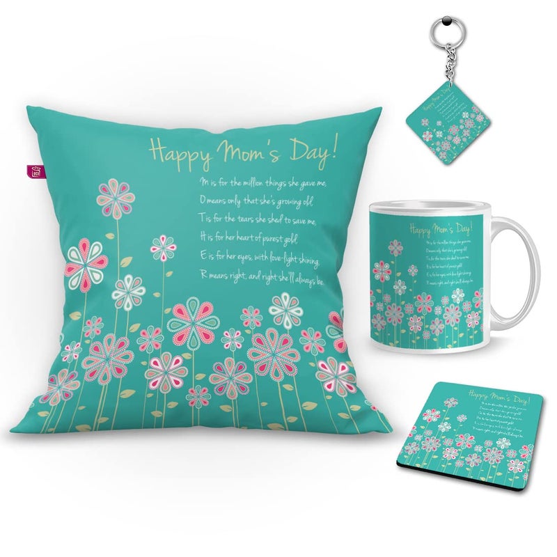 K1PORTAL.COM K1Portal Mothers Day Special Cushion Cover 12x12 inch with Filler Gift for MomMummyMaaMother in Law Printed White Coffee Mug Key Chain Combo Pillow Mug Keychain Coaster Design 107