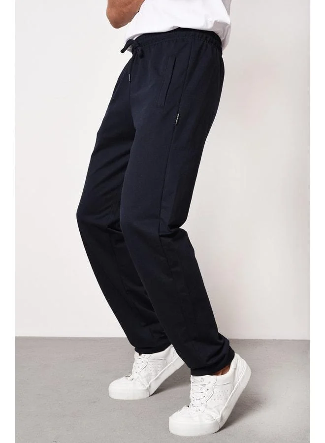 Mmetalic Navy Men's Straight-Leg Sweatpants with Zip-Pocket Details and Relaxed Fit
