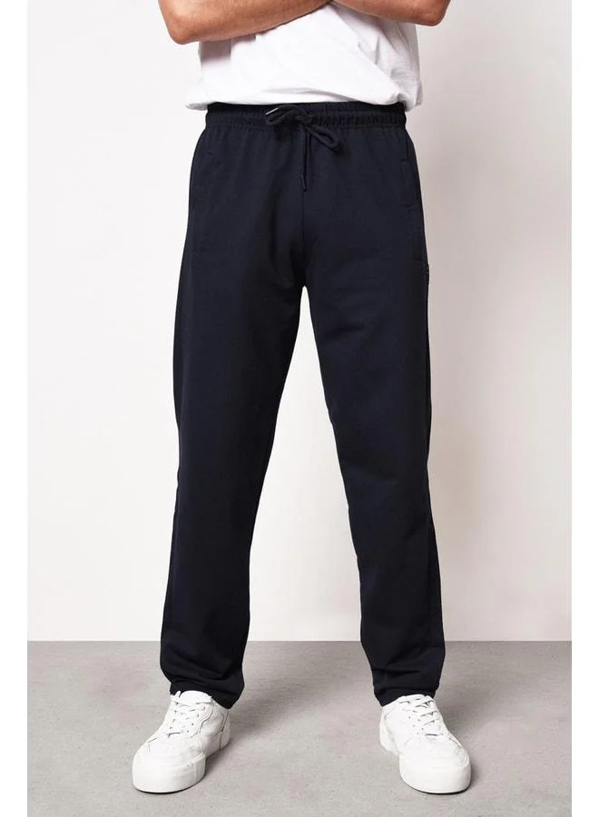 Navy Men's Straight-Leg Sweatpants with Zip-Pocket Details and Relaxed Fit