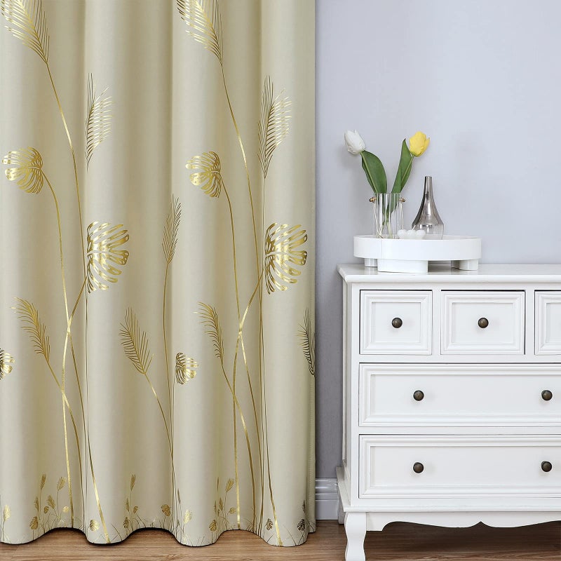 Estelar Textiler Gold Wheat and Leaf Printed Curtains Light Blocking Curtains Thermal Insulated Blackout Curtains Elegant Drapes for Bedroom  42Wx63L  Beige  2 Drapes - Image 2
