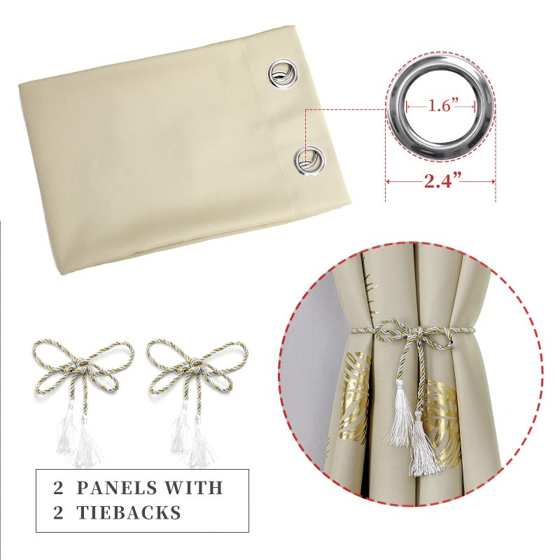 Estelar Textiler Gold Wheat and Leaf Printed Curtains Light Blocking Curtains Thermal Insulated Blackout Curtains Elegant Drapes for Bedroom  42Wx63L  Beige  2 Drapes - Image 4