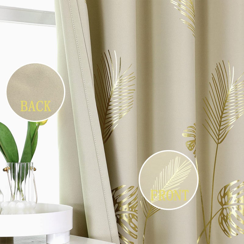 Estelar Textiler Gold Wheat and Leaf Printed Curtains Light Blocking Curtains Thermal Insulated Blackout Curtains Elegant Drapes for Bedroom  42Wx63L  Beige  2 Drapes - Image 3
