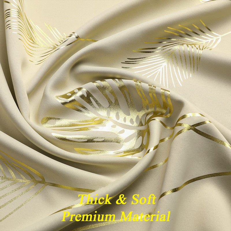 Estelar Textiler Gold Wheat and Leaf Printed Curtains Light Blocking Curtains Thermal Insulated Blackout Curtains Elegant Drapes for Bedroom  42Wx63L  Beige  2 Drapes - Image 5