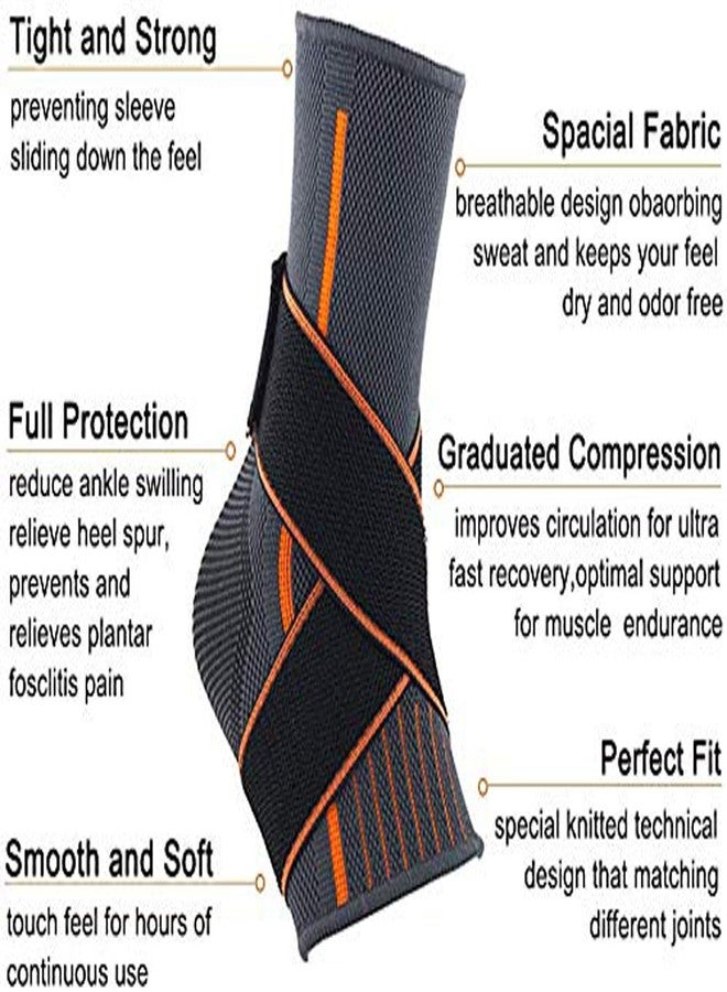 UROCK Nylon 1 Pair Ankle Support Brace Wrap Strap Guard For Pain Relief Ankle Brace For Women & Men (Free Size) (Orange) - Image 2