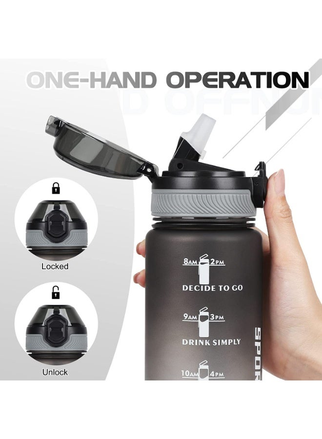 إيلونسي زجاجة مياه سعة  900ml مع 3 طبقات للتخزين والقفل، زجاجة رياضية للياقة البدنية مقاومة للتسرب بنسبة 100% خالية من مادة BPA مع ماصة وعلامات للوقت، مكملات غذائية زجاجة مخفوقة مانعة للانزلاق - أسود 900ml - Image 4