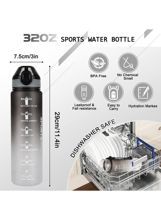 إيلونسي زجاجة مياه سعة  900ml مع 3 طبقات للتخزين والقفل، زجاجة رياضية للياقة البدنية مقاومة للتسرب بنسبة 100% خالية من مادة BPA مع ماصة وعلامات للوقت، مكملات غذائية زجاجة مخفوقة مانعة للانزلاق - أسود 900ml - Image 5