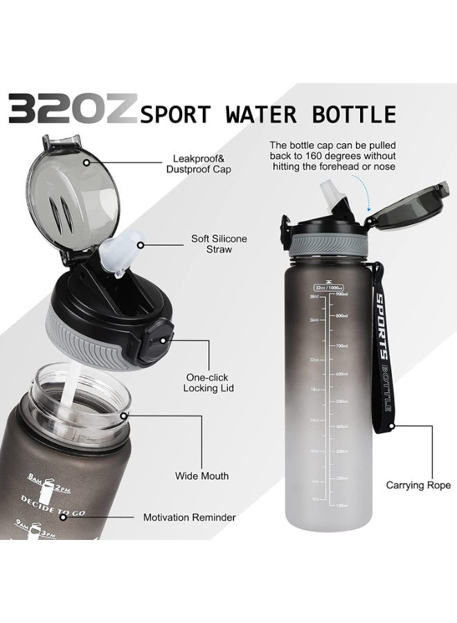 إيلونسي زجاجة مياه سعة  900ml مع 3 طبقات للتخزين والقفل، زجاجة رياضية للياقة البدنية مقاومة للتسرب بنسبة 100% خالية من مادة BPA مع ماصة وعلامات للوقت، مكملات غذائية زجاجة مخفوقة مانعة للانزلاق - أسود 900ml - Image 2