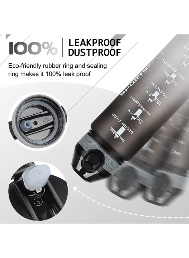 إيلونسي زجاجة مياه سعة  900ml مع 3 طبقات للتخزين والقفل، زجاجة رياضية للياقة البدنية مقاومة للتسرب بنسبة 100% خالية من مادة BPA مع ماصة وعلامات للوقت، مكملات غذائية زجاجة مخفوقة مانعة للانزلاق - أسود 900ml - Image 3