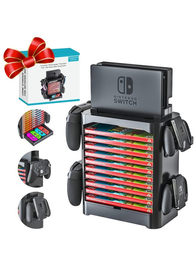 Skywin Game Storage Tower For Nintendo Switch (Black) Nintendo Switch Game Holder Game Disk Rack And Controller Organizer Compatible With Nintendo Switch And Accessories  - Image 1