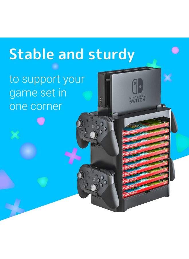 Skywin Game Storage Tower For Nintendo Switch (Black) Nintendo Switch Game Holder Game Disk Rack And Controller Organizer Compatible With Nintendo Switch And Accessories  - Image 2