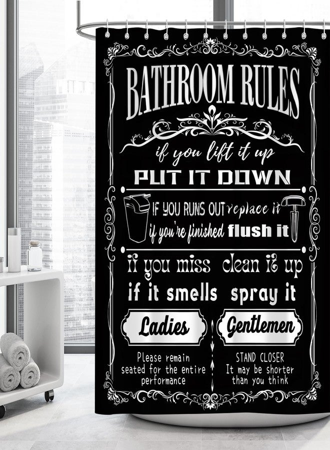 iTapnoom Funny Quotes Shower Curtains, Cool Black and White Bathroom Rules Fun Modern Bathroom Curtain, 72x72 in Polyester Fabric Waterproof Bathroom Decor with 12 Hooks - Image 2
