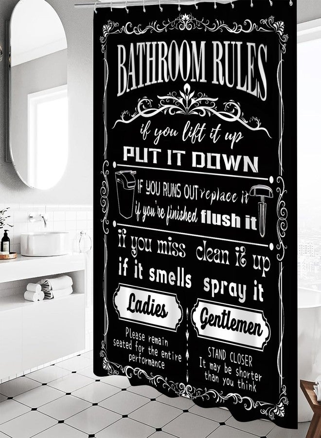iTapnoom Funny Quotes Shower Curtains, Cool Black and White Bathroom Rules Fun Modern Bathroom Curtain, 72x72 in Polyester Fabric Waterproof Bathroom Decor with 12 Hooks - Image 3