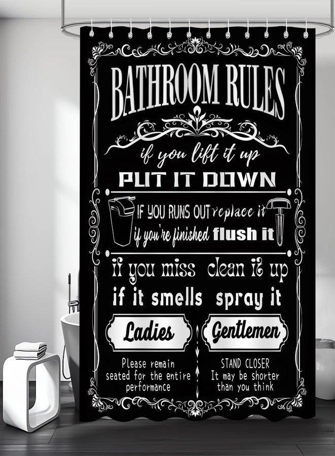 iTapnoom Funny Quotes Shower Curtains, Cool Black and White Bathroom Rules Fun Modern Bathroom Curtain, 72x72 in Polyester Fabric Waterproof Bathroom Decor with 12 Hooks - Image 1
