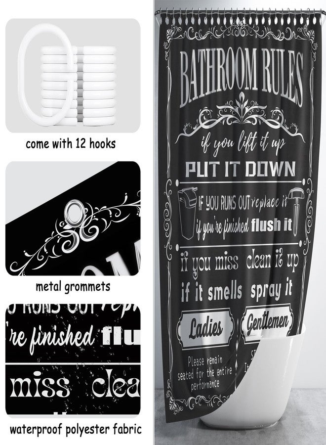 iTapnoom Funny Quotes Shower Curtains, Cool Black and White Bathroom Rules Fun Modern Bathroom Curtain, 72x72 in Polyester Fabric Waterproof Bathroom Decor with 12 Hooks - Image 5