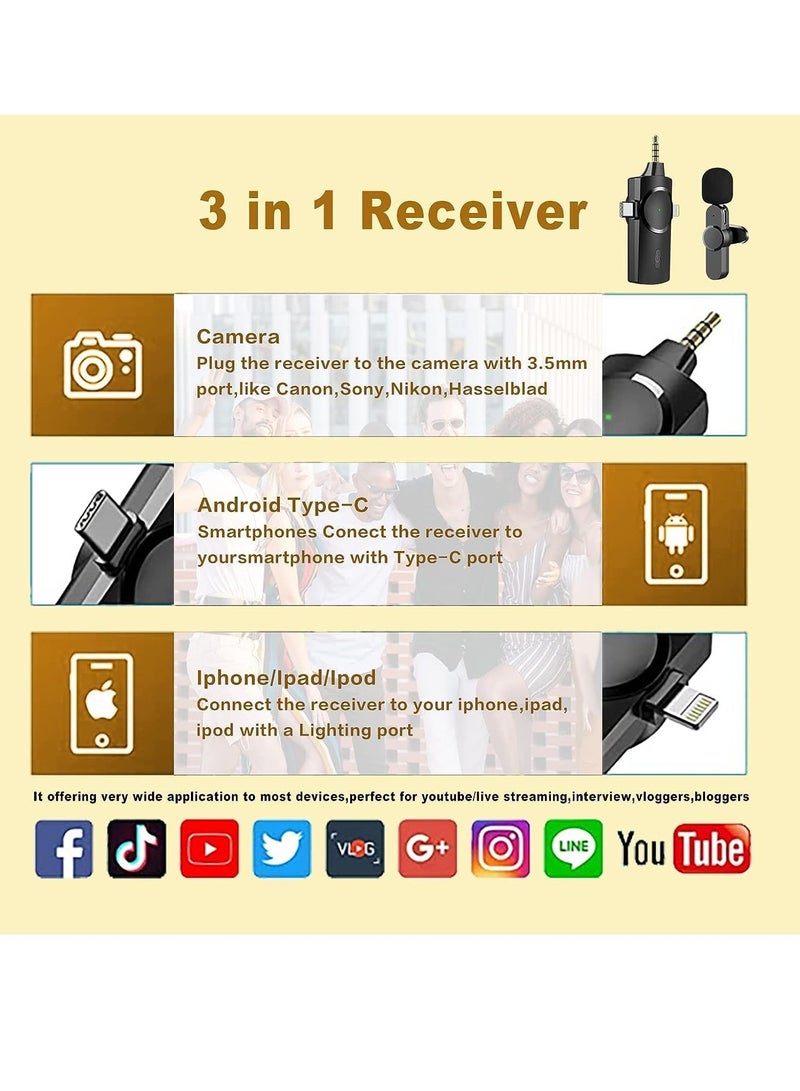 Wireless Lavalier Microphone - 3-in-1 Plug-and-Play Lapel Mic for iPhone, iPad, Android & Camera - Image 2