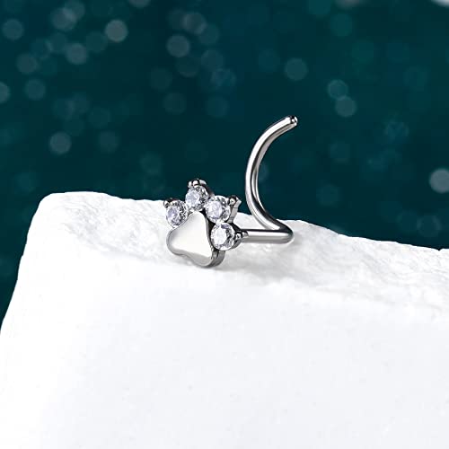 COCHARM G23 Titanium 20g Nose Stud Paw Print Screw Rings Dog Paw Clear CZ Piercing Jewelry 20 Gauge Hypoallergenic Corkscrew Stud - Image 5