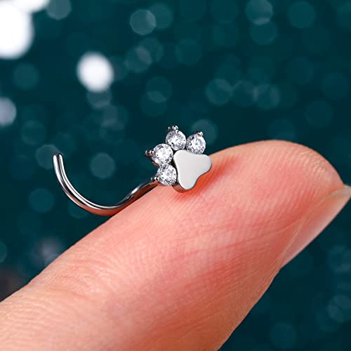 COCHARM G23 Titanium 20g Nose Stud Paw Print Screw Rings Dog Paw Clear CZ Piercing Jewelry 20 Gauge Hypoallergenic Corkscrew Stud - Image 4