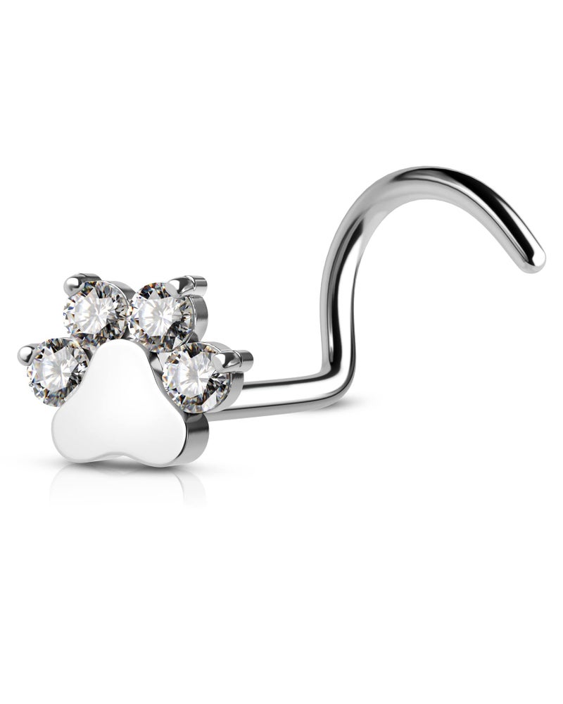 COCHARM G23 Titanium 20g Nose Stud Paw Print Screw Rings Dog Paw Clear CZ Piercing Jewelry 20 Gauge Hypoallergenic Corkscrew Stud - Image 1