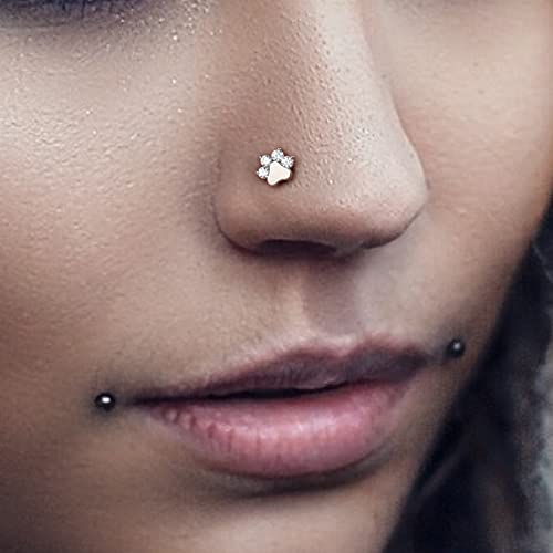 COCHARM G23 Titanium 20g Nose Stud Paw Print Screw Rings Dog Paw Clear CZ Piercing Jewelry 20 Gauge Hypoallergenic Corkscrew Stud - Image 2