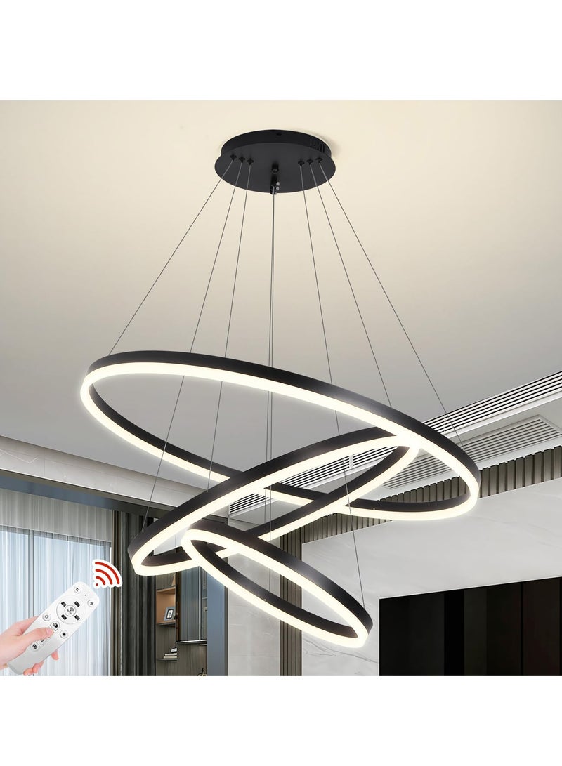 YATAI LIGHTING ثريا كلاسيكية LED لغرفة المعيشة، قطر كبير 80 سم، ثريا سوداء حديثة بسيطة، ثريا أكريليك ذات درجة حرارة لون قابلة للتعديل، ثريا 3 مصابيح حلقية - Image 1