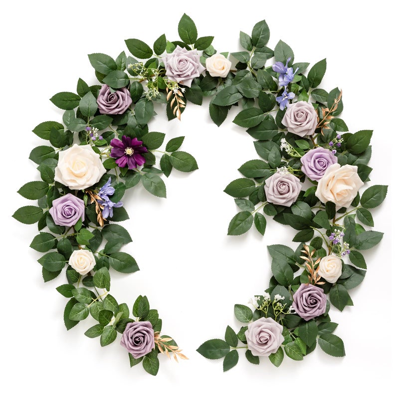 Ling's moment Lings Moment 5FT Light Purple Artificial Flower Garland Rose Leaves Lilac Floral Garland Arch Flowers Vine Lavender Table Garland for Wedding Party Backdrop Decor Mantel Table Centerpieces Decoration 