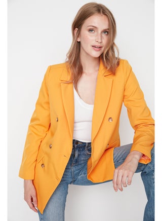 Orange Regular Lined Double Breasted Blazer Jacket with Closure