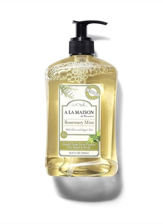 A La Maison - Rosemary Mint Liquid Hand Soap - Triple French Milled Natural Moisturizing Soap (1 Pack, 16.9 oz Bottle) - Image 1