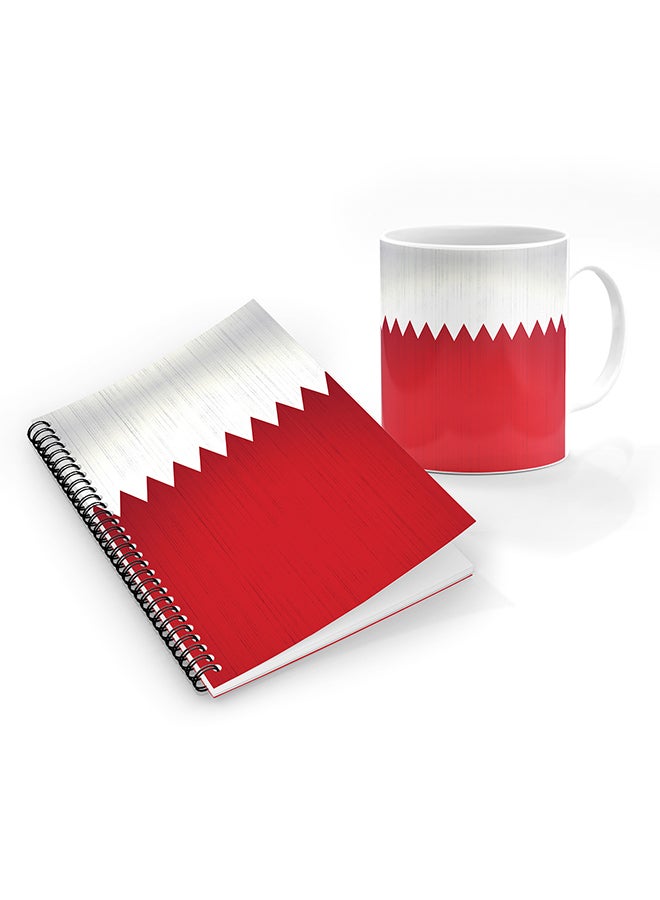 Stylizedd Designer Printed Coffee Mug + A5 Spiral Notebook Memo Notepad Journal Personalised Combo Gift Set Flag of Bahrain