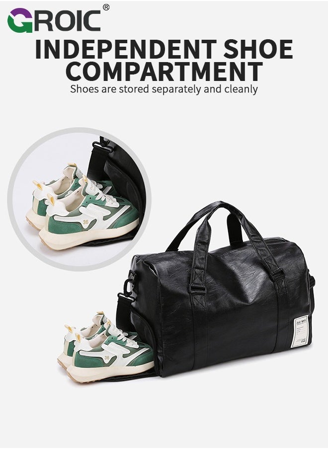 GROIC Leather Gym Fitness Bag,Gym Duffle Bag for Men Women,Travel Duffel Bag with Shoe Compartment & Wet Pocket,Weekender Bag,Fitness Bag,Sports Bag(Black)  - Image 4