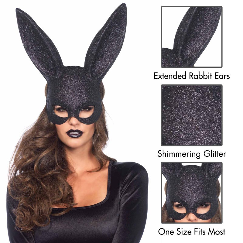 Leg Avenue Women's Rabbit Mask, Black Glitter, One Size - Image 3