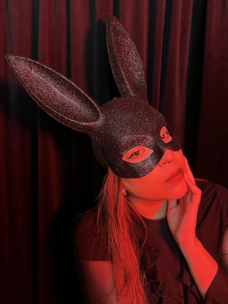 Leg Avenue Women's Rabbit Mask, Black Glitter, One Size - Image 5
