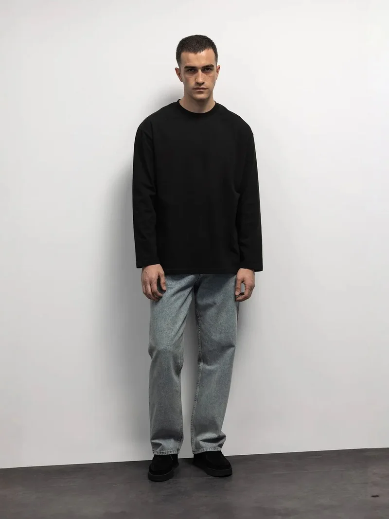 Giesto Black GIESTO Comfort Fit Long Sleeve Crew Neck T-Shirt for Men | Best Price UAE