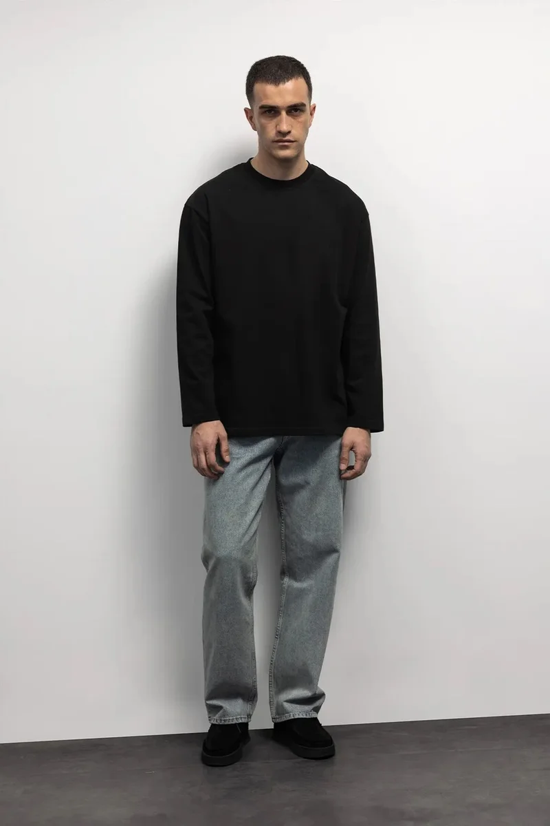 Giesto Black GIESTO Comfort Fit Long Sleeve Crew Neck T-Shirt for Men | Best Price UAE