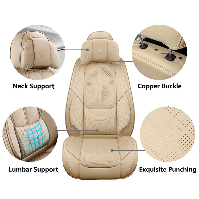 NS YOLO Universal Fit Full Coverage Leather Car Seat Covers for Cars,SUVs and Pick-up Trucks, Car Seat Protector,Automotive Seat Covers Full Set,Car Seat Cushion,Beige Seat Cover for 5 Seats - Image 3