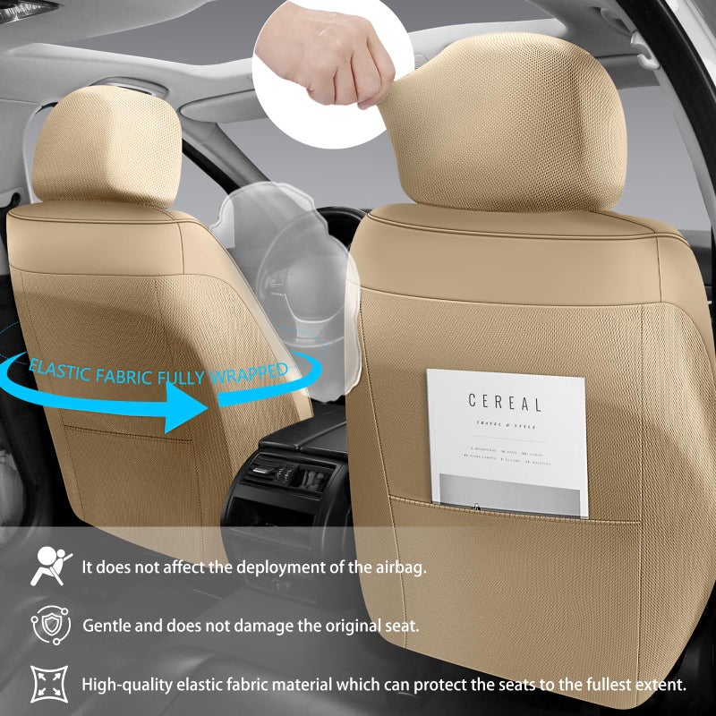 NS YOLO Universal Fit Full Coverage Leather Car Seat Covers for Cars,SUVs and Pick-up Trucks, Car Seat Protector,Automotive Seat Covers Full Set,Car Seat Cushion,Beige Seat Cover for 5 Seats - Image 4