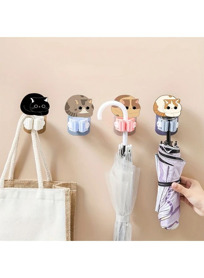4 قطع خطافات حائط قطط كرتونية مثبتة ذاتيًا حامل مكنسة بلاستيكي مشابك تركيب متعددة الأغراض - Image 2