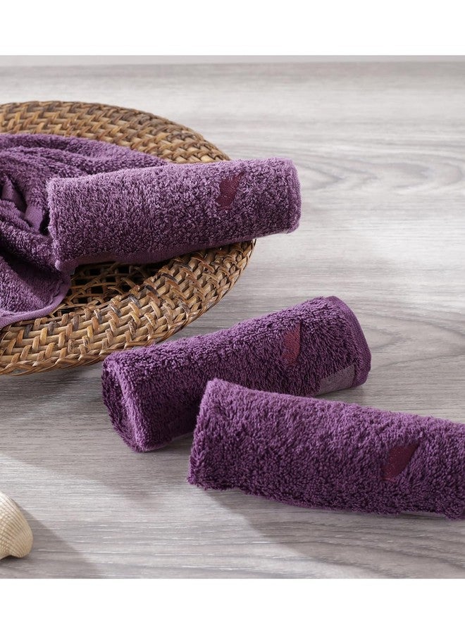 maspar 100% Cotton Embedded Stripe Face Towel, Set of 4, (30 x 30 cm), Purple - Image 1