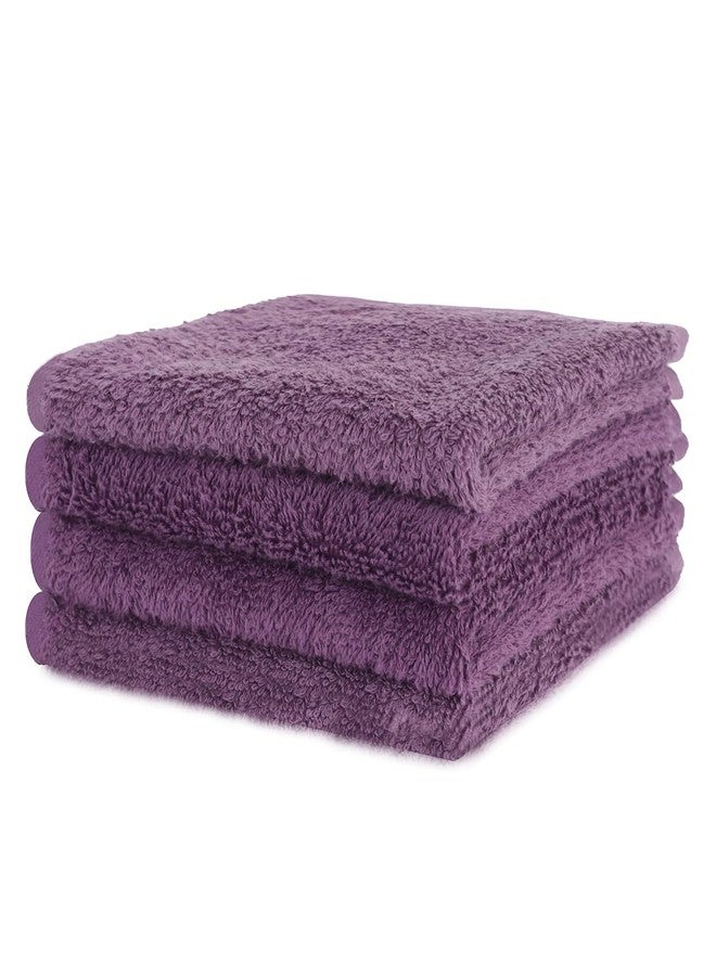 maspar 100% Cotton Embedded Stripe Face Towel, Set of 4, (30 x 30 cm), Purple - Image 2