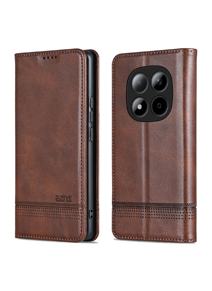 جراب AZNS لهاتف Xiaomi Redmi Note 15 Pro 5G مصنوع من جلد البقر ومحفظة من جلد البولي يوريثان - لون القهوة - Image 1