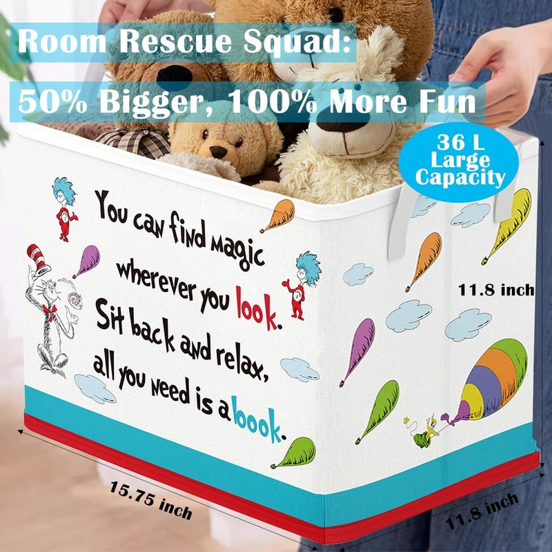 Runtoo Read Book Storage Bins Dr Inspirational Quotes Book Basket Toys Box Organizer for Kids Nursery Classroom Baby Book Shelf - Image 2