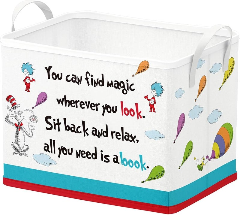 Runtoo Read Book Storage Bins Dr Inspirational Quotes Book Basket Toys Box Organizer for Kids Nursery Classroom Baby Book Shelf - Image 1